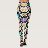 Retro Daisy Muster Simple.01. Black BG Leggings (Rückseite)