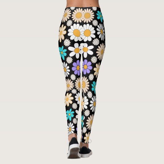 Retro Daisy Muster Simple.01. Black BG Leggings (Rückseite)