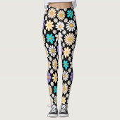 Retro Daisy Muster Simple.01. Black BG Leggings (Vorderseite)
