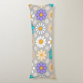 Retro Daisy Muster Simple.01. Gray BG Seitenschläferkissen (Vorderseite Vertikal)