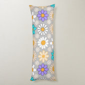Retro Daisy Muster Simple.01. Gray BG Seitenschläferkissen (Rückseite (Vertikal))