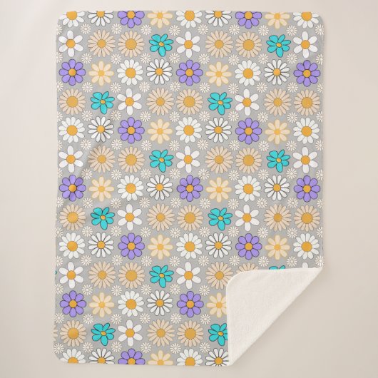Retro Daisy Muster Simple.01. Gray BG Sherpadecke (Vorderseite)