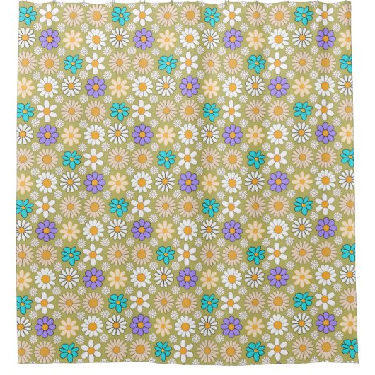 Retro Daisy Muster Simple.01. L Blue BG Duschvorhang (Vorderseite)