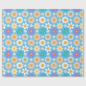 Retro Daisy Muster Simple.01. L Blue BG Geschenkpapier (Flach)