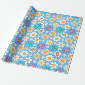 Retro Daisy Muster Simple.01. L Blue BG Geschenkpapier (Ungerollt)