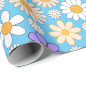 Retro Daisy Muster Simple.01. L Blue BG Geschenkpapier (Rolleneckpunkt)