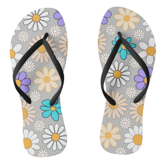 Retro Daisy Muster Simple.01. L Gray BG Badesandalen (Fußbett)