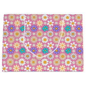 Retro Daisy Muster Simple.01. Rosa BG Große Geschenktüte (Vorderseite)