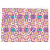 Retro Daisy Muster Simple.01. Rosa BG Große Geschenktüte (Rückseite)