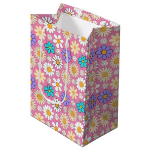 Retro Daisy Muster Simple.01. Rosa BG Mittlere Geschenktüte