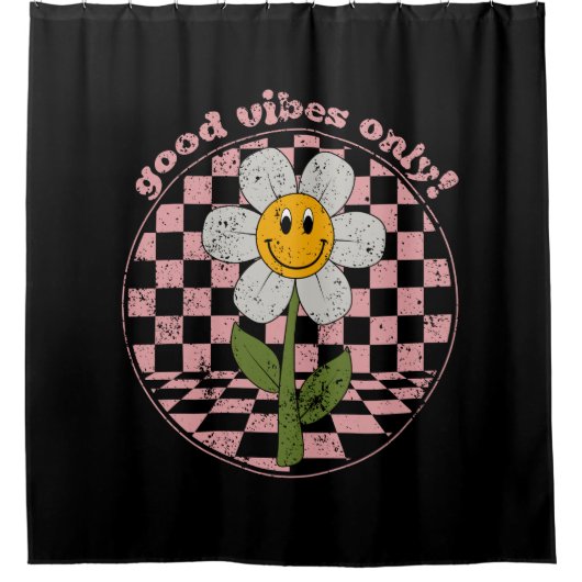 Retro Daisy | Nur gute Vibes Duschvorhang (Vorderseite)