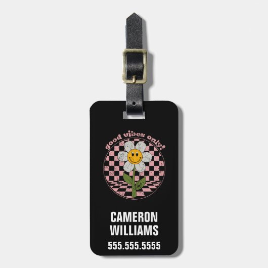 Retro Daisy | Nur gute Vibes Gepäckanhänger (Vorderseite vertikal)