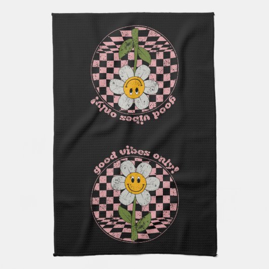 Retro Daisy | Nur gute Vibes Geschirrtuch (Vertikal)