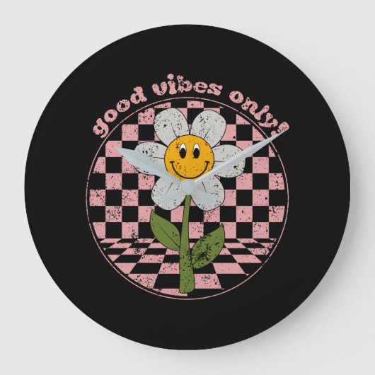 Retro Daisy | Nur gute Vibes Große Wanduhr (Vorderseite)