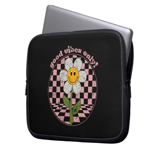 Retro Daisy | Nur gute Vibes Laptopschutzhülle (Vorderseite Links)