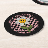 Retro Daisy | Nur gute Vibes Runder Pappuntersetzer (Angewinkelt)