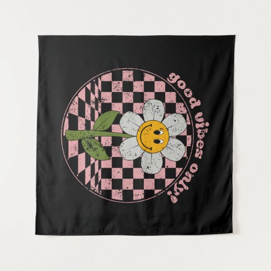 Retro Daisy | Nur gute Vibes Wandteppich (Vorderseite (Horizontal))