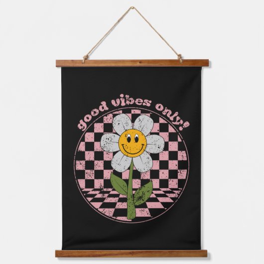 Retro Daisy | Nur gute Vibes Wandteppich Mit Holzrahmen (Vorderseite)