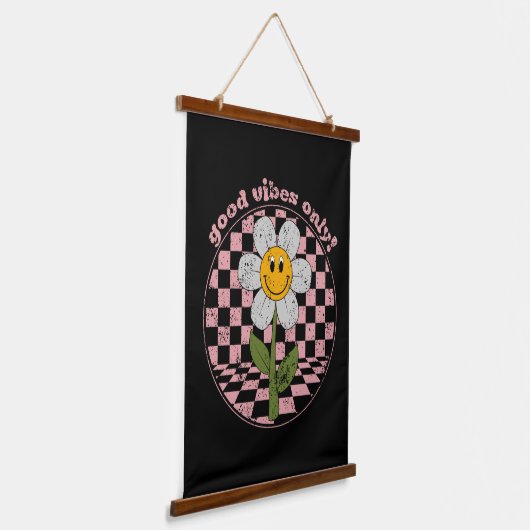 Retro Daisy | Nur gute Vibes Wandteppich Mit Holzrahmen (Gewinkelt)