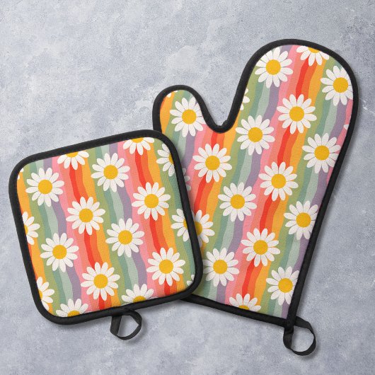 Retro Daisy Ofenhandschuh & Topflappen-Set