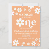 Retro Daisy One Floral 1. Geburtstag Einladung (Vorderseite)