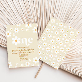 Retro Daisy One Floral 1. Geburtstag Einladung