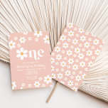 Retro Daisy One Floral 1. Geburtstag Einladung<br><div class="desc">Retro inspiriert Geburtstag 1. Einladung mit 70er-Stil Gängen und boho Schriftart und Farben.</div>
