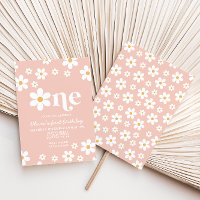 Retro Daisy One Floral 1. Geburtstag Einladung