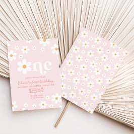 Retro Daisy One Floral 1. Geburtstag Einladung