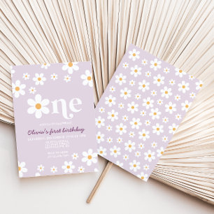 Retro Daisy One Floral 1. Geburtstag Einladung