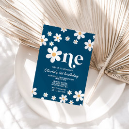 Retro Daisy One Floral 1. Geburtstag Einladung