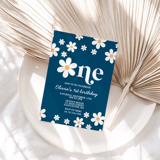 Retro Daisy One Floral 1. Geburtstag Einladung