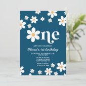 Retro Daisy One Floral 1. Geburtstag Einladung (Stehend Vorderseite)
