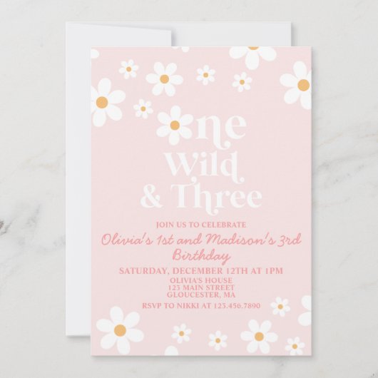 Retro Daisy One Wild und Three Birthday Einladung (Vorderseite)