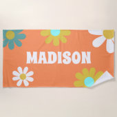 Retro Daisy Orange Aquamarin Weiß Gelb Personalisi Strandtuch (Vorderseite)