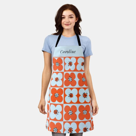 Retro Daisy Orange Boho Muster Custom Schürze (Getragen)