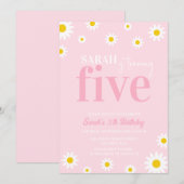 Retro Daisy Pastel Pink Minimal 5. Geburtstag Einladung (Vorne/Hinten)