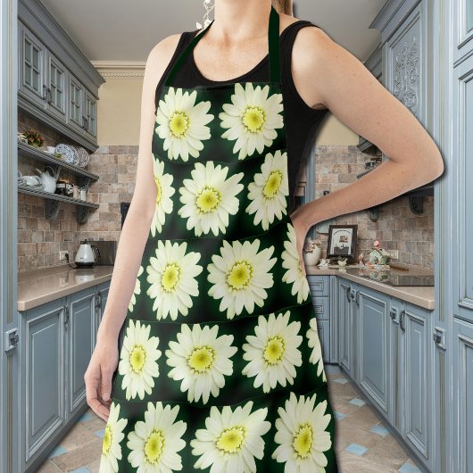 Retro  daisy pattern  in  dark green schürze