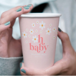 Retro Daisy Pink Baby Dusche Pappbecher