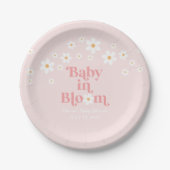 Retro Daisy Pink boho Baby in Bloom Baby Dusche Pappteller (Vorderseite)