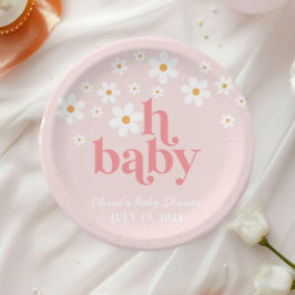 Retro Daisy Pink boho Babydusche Pappteller