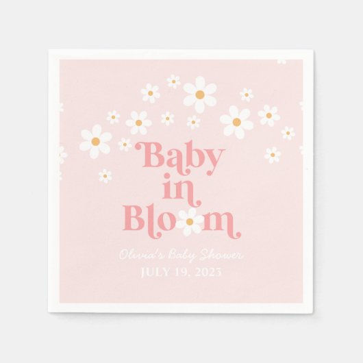 Retro Daisy Pink boho Babydusche Serviette (Vorderseite)