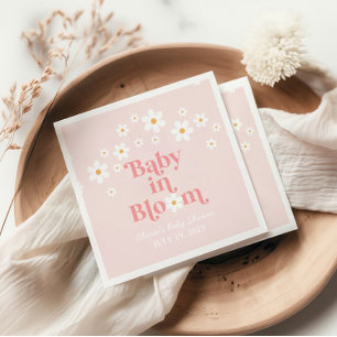 Retro Daisy Pink boho Babydusche Serviette
