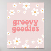 Retro Daisy Pink boho Groovy Goodies Party Sign Poster (Vorne)