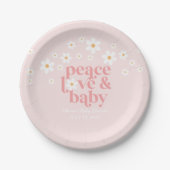 Retro Daisy Pink boho Peace Love Baby Shower Pappteller (Vorderseite)