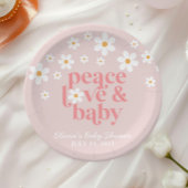 Retro Daisy Pink boho Peace Love Baby Shower Pappteller