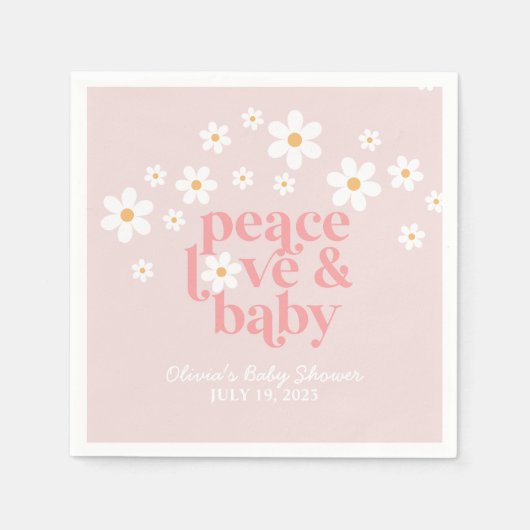 Retro Daisy Pink boho Peace Love Baby Shower Serviette (Vorderseite)