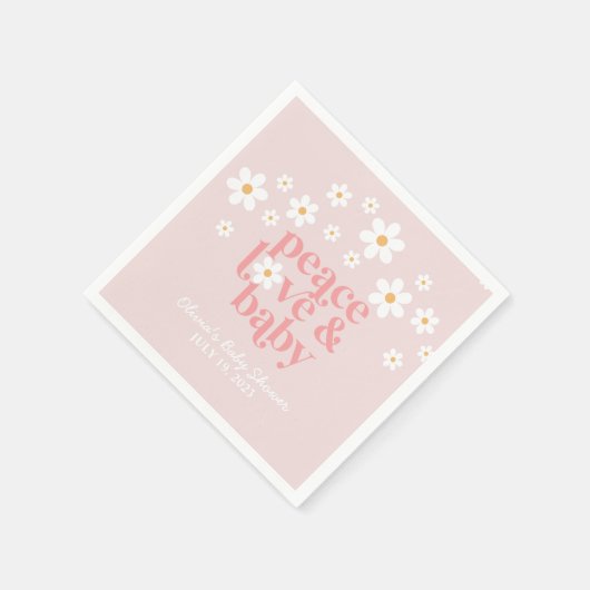 Retro Daisy Pink boho Peace Love Baby Shower Serviette (Ecke)