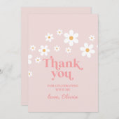 Retro Daisy Pink boho vielen Dank Einladung (Vorne/Hinten)