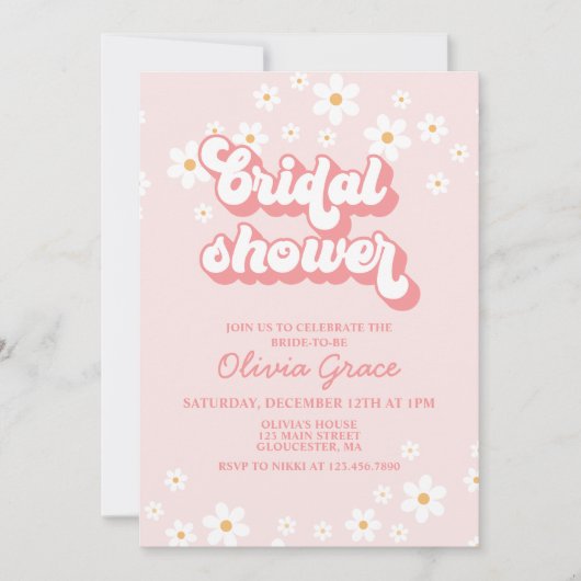Retro Daisy Pink Bridal Dusche Einladung (Vorderseite)